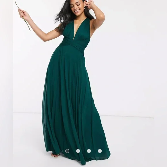 ASOS Design Bridesmaid ruched bodice drape maxi dress with wrap waist-Green ASOS Design Bridesmaid ruched bodice drape maxi dress with wrap waist-Green